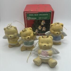 4 ANGEL BEAR ORNAMENTS CHRISTMAS AROUND THE WORLD CERAMIC ORNAMENTS 2.5”
